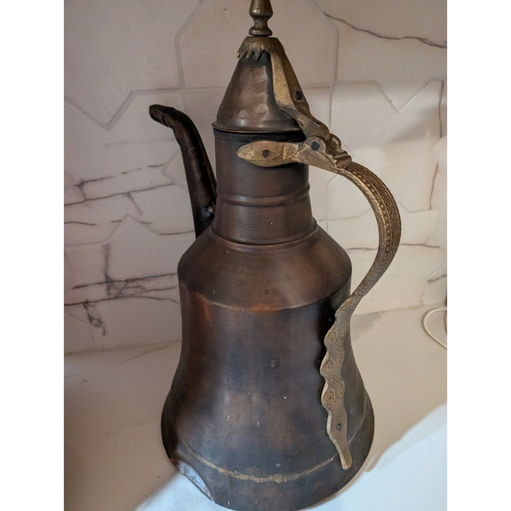Antique Middle Eastern Copper Dallah Coffee Pot 14.5" Islamic Pitcher Decorative